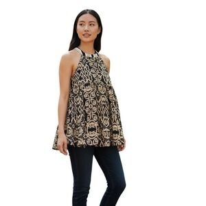 Free‎ People Black Tan Paisley Halter Top Size M